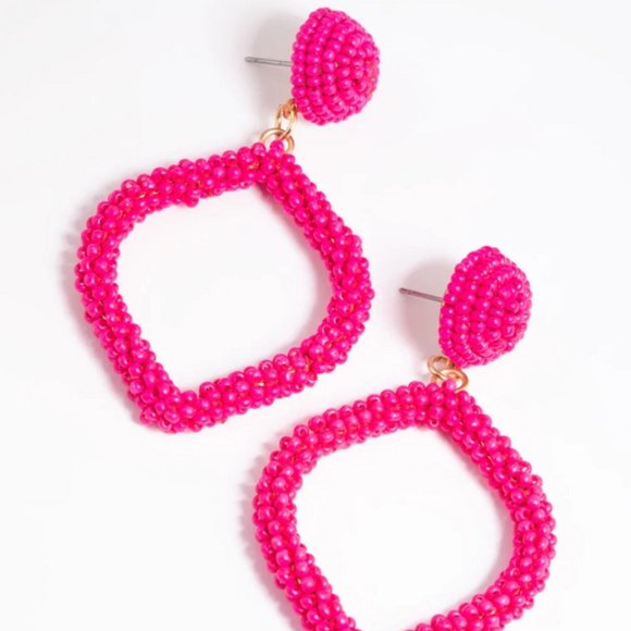 LOVISA Vibrant Hot Pink Textural Seed Bead Dangle Earrings**NEW! - Picture 4 of 5
